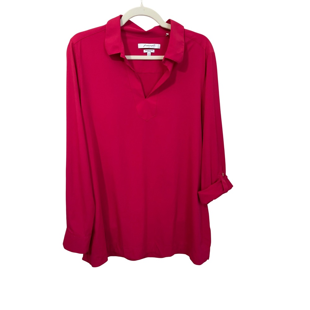 Foxcroft NYC Dark Pink UPF 50+ Sun Protection Roll Tab Tunic Top Womens 16